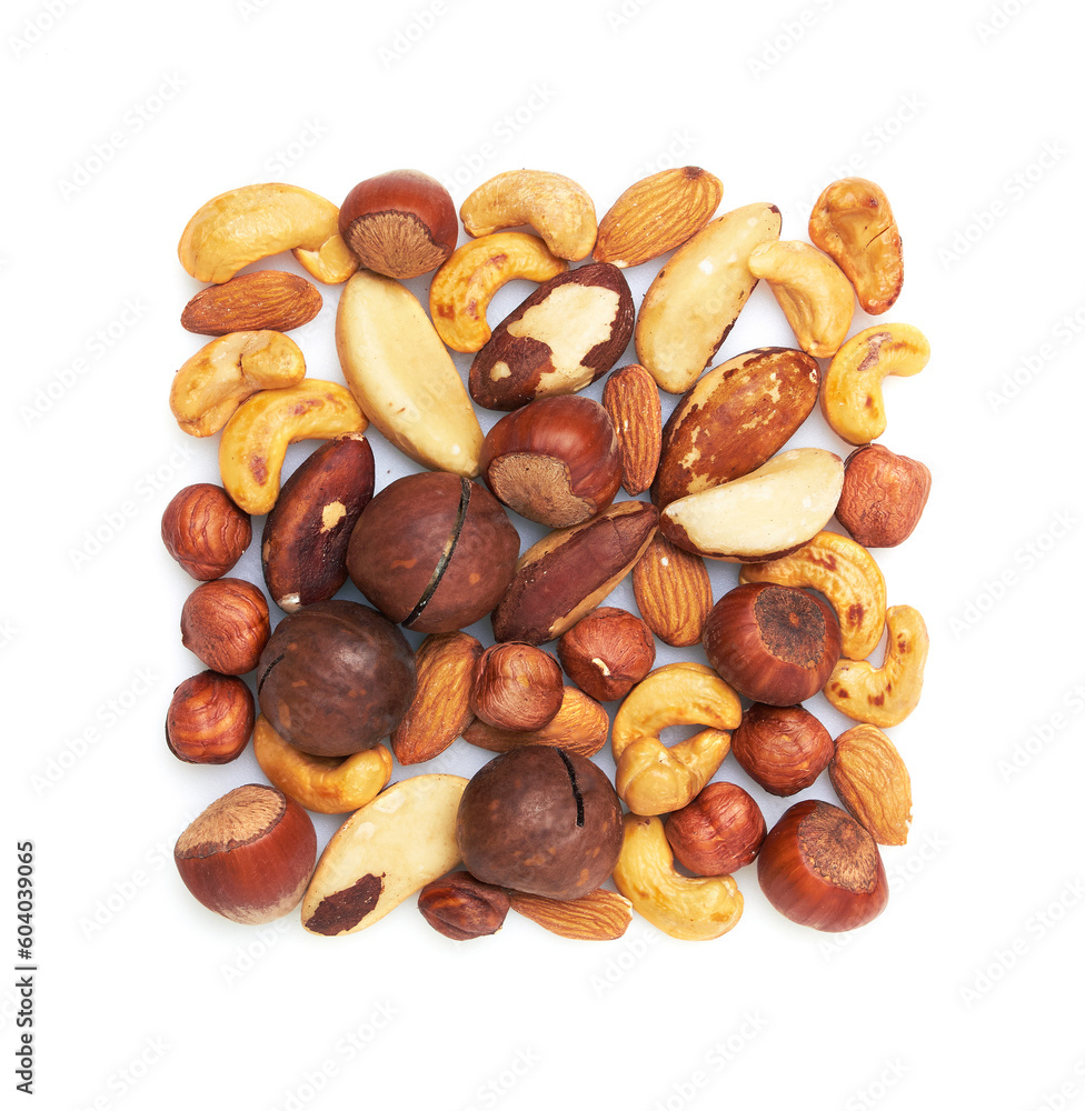 Pattern of nuts mix isolated on white Pattern of nuts mix isolated on white