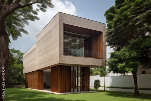 Villa with modern design, outdoors in the woods © lichaoshu