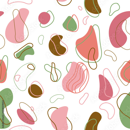 Geometrical seamless pattern with amoeba conceptual art. Repeat background with asymmetric shapes.