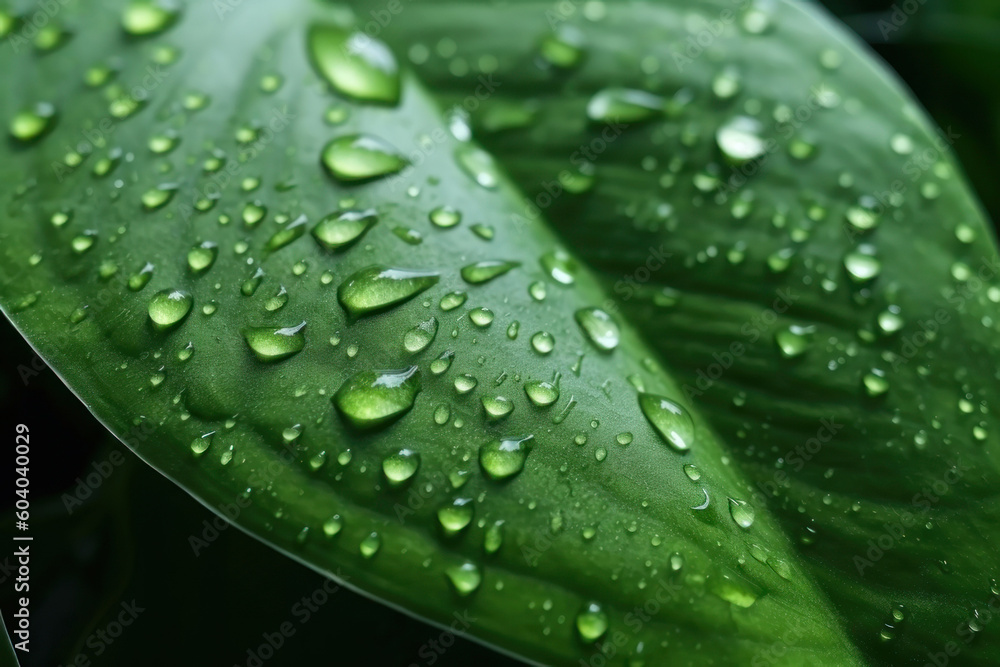 Green leaves and water drops. Background, texture. AI generative. Green leaves and water drops. Background, texture. AI generative.