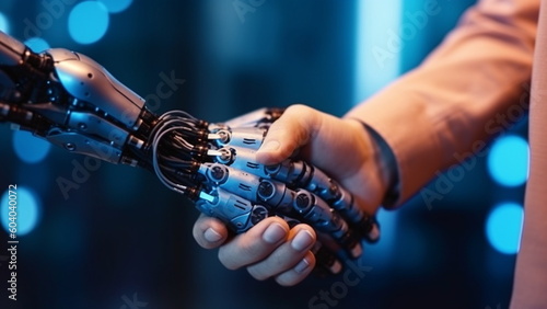 Artificial intelligence technology, Businessman and robot's handshake.