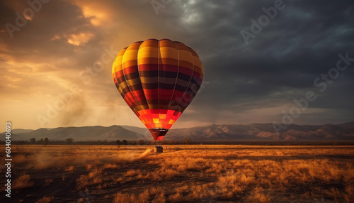 Balloon soars high, nature beauty surrounds journey generated by AI © Stockgiu