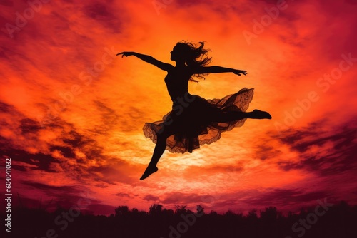 Fiery Passion: Captivating Silhouette of a Dancer Embracing the Sunset Glow