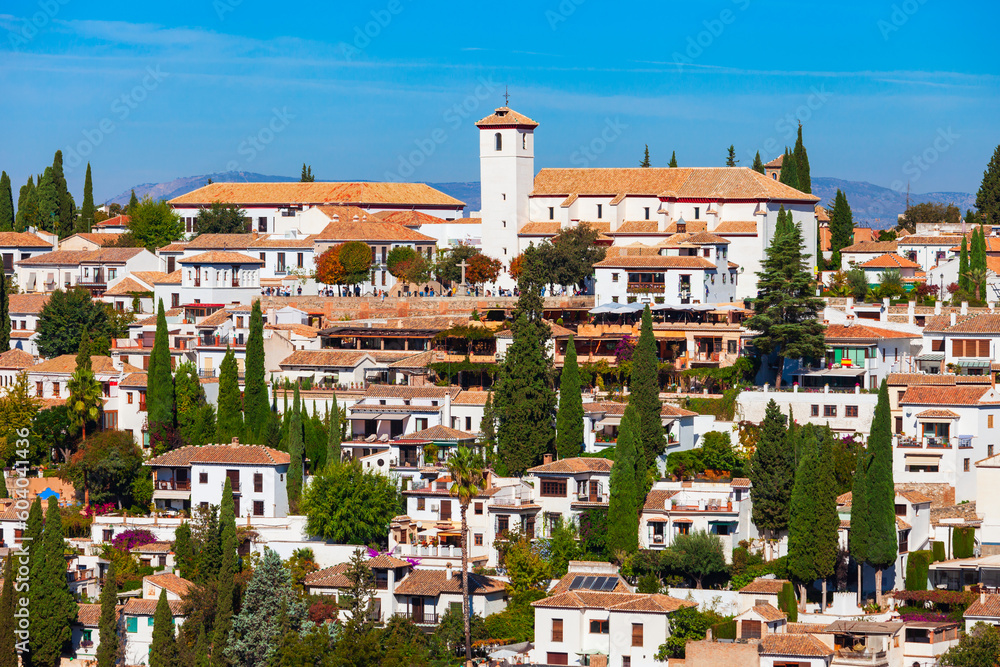 San Nicolas Church aerial panoramic view, Granada