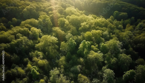 Green meadow  mountain  and tree beauty captured by drone generated by AI