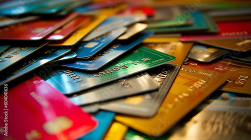 Close up of a pile of credit cards photo
