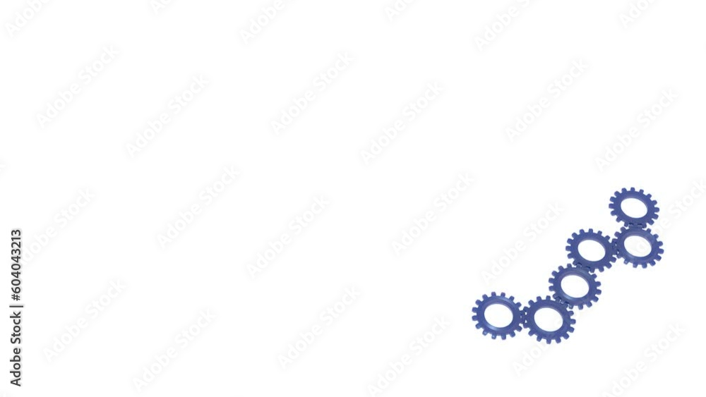 sechs sich ineinandergreifende drehende blaue Zahnräder, Verzahnung, Teamarbeit, Mechanismus, Fortschritt, Entwicklung, 3D, Arbeit, Motorik, drehen, Drehung, weiss sechs sich ineinandergreifende drehende blaue Zahnräder, Verzahnung, Teamarbeit, Mechanismus, Fortschritt, Entwicklung, 3D, Arbeit, Motorik, drehen, Drehung, weiss