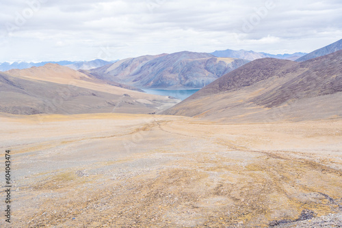 Landscape of Desert mountains against clouds sky at the way from Pangong Lake to Tso Moriri  Leh  Ladakh  Jammu and Kashmir  India