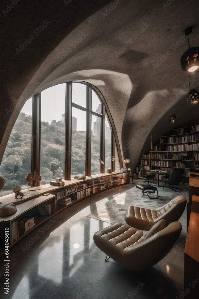 Fototapeta premium Design unique concrete style big office interior