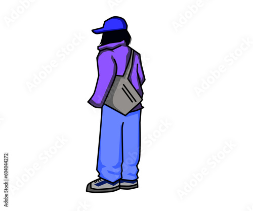 vector fashion illustration of  a girl with a casual style of clothing