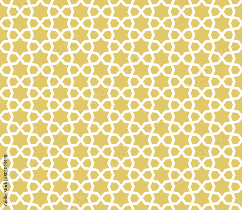 Abstract geometric seamless pattern in traditional Islamic style. Golden ornament with thin lines, oriental mosaic, elegant grid, lattice. Gold ornamental background. Luxury modern minimal design