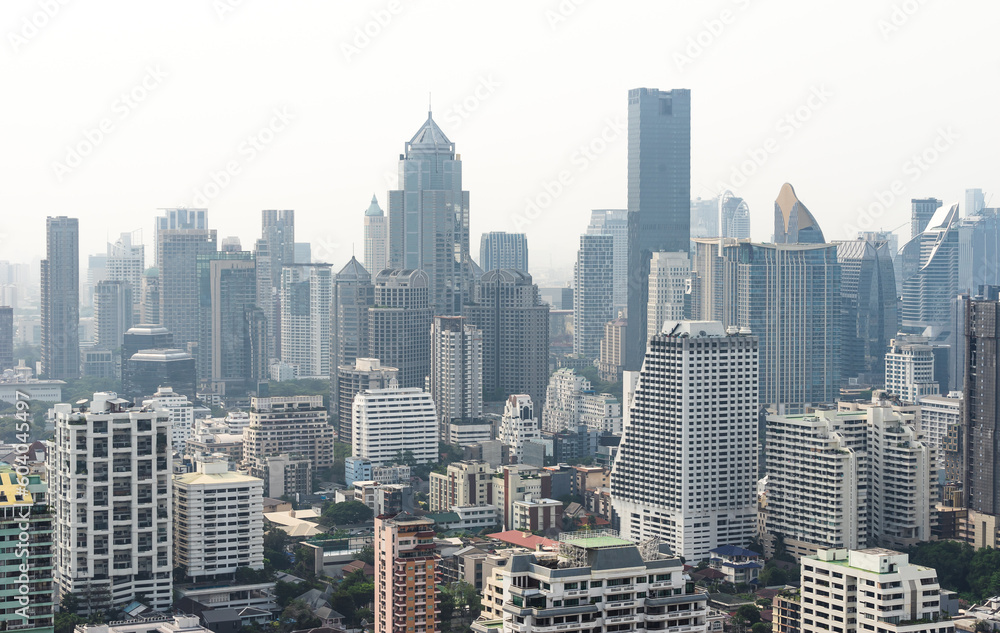 Obraz premium High-angle view panorama of modern buildings architecture and skyscrapers in Bangkok city. Skyline of metropolis