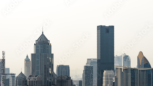 Modern buildings skyline of metropolis Bangkok city. Urban panorama with skyscrapers. Copy space