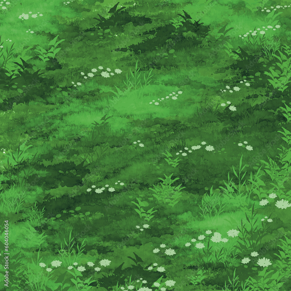 Meadow background painting. Green grass nature backdrop.