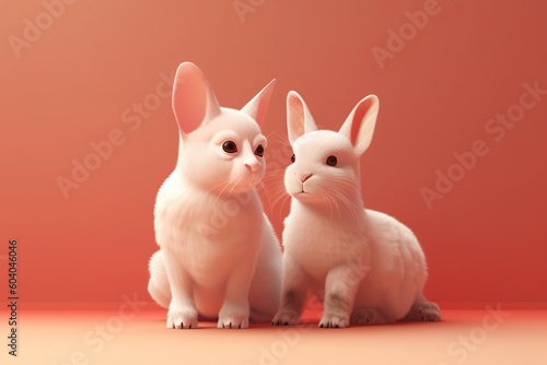 Cute cartoon couple of animals on pure background. 3D illustration.