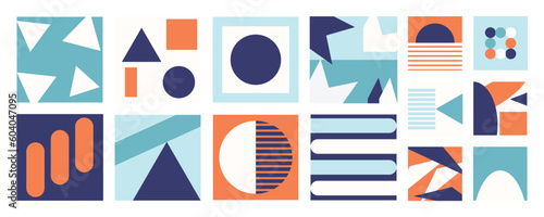 Set of geometric pattern element in 70s style. Retro groovy abstract collection of vibrant colorful shapes, circles, polygon. Modern trendy illustration design for cover, fabric, poster, wall art.