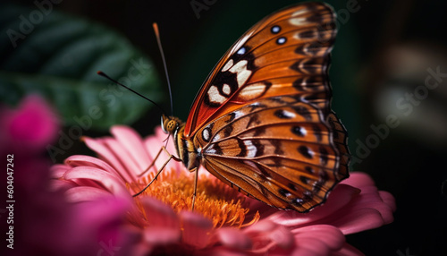 Butterfly wing and flower petal in focus generated by AI