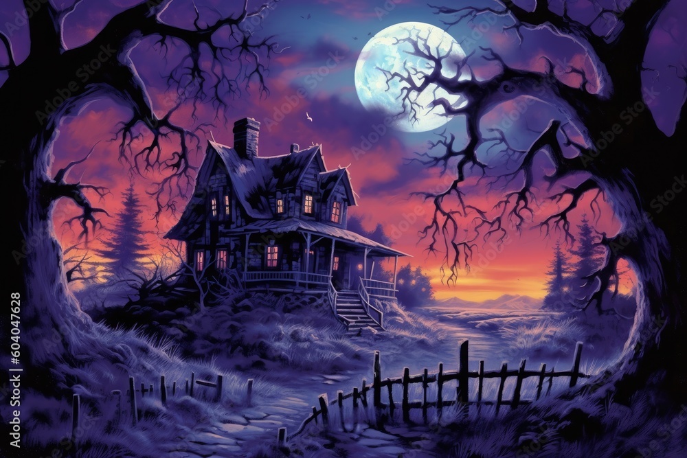 haunted house - Illustration created with generative ai - obrazy, fototapety, plakaty 