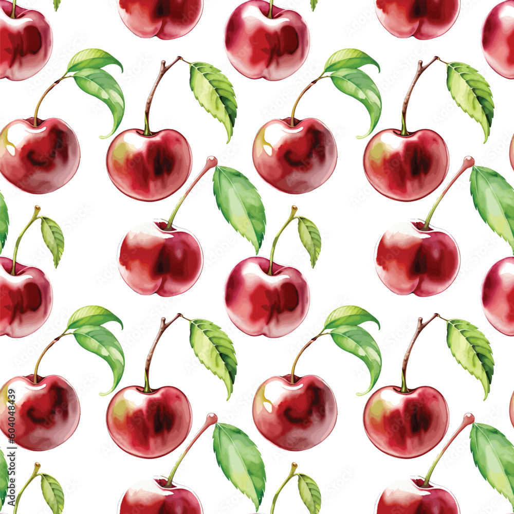Seamless watercolor cherry pattern. Repeat pattern. Seamless watercolor cherry pattern. Repeat pattern.