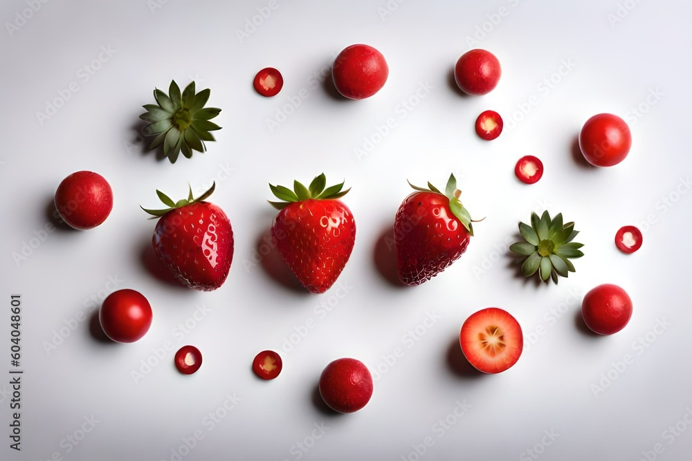 Flat lay. Fresh strawberry fruit on white background. Flat lay. Fresh strawberry fruit on white background.