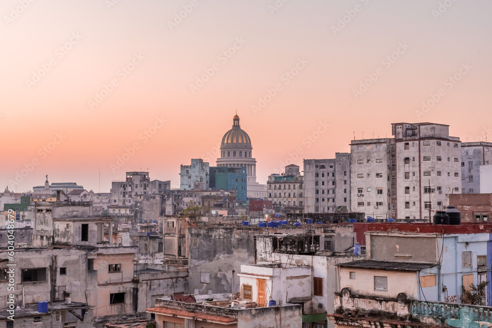 View over the rooftops of Havana in Cuba with the Capitol