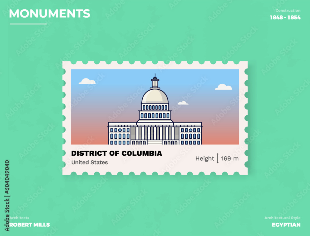 District of Columbia Monument Postage stamp ticket design with information-vector illustration design
