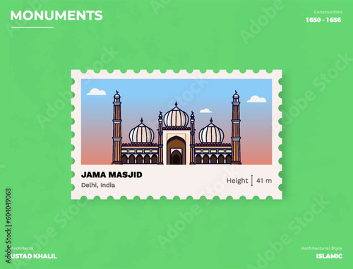 Jama Masjid Monument Postage stamp ticket design with information-vector illustration design