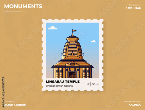 Lingaraj Temple Monument Postage stamp ticket design with information-vector illustration design photo