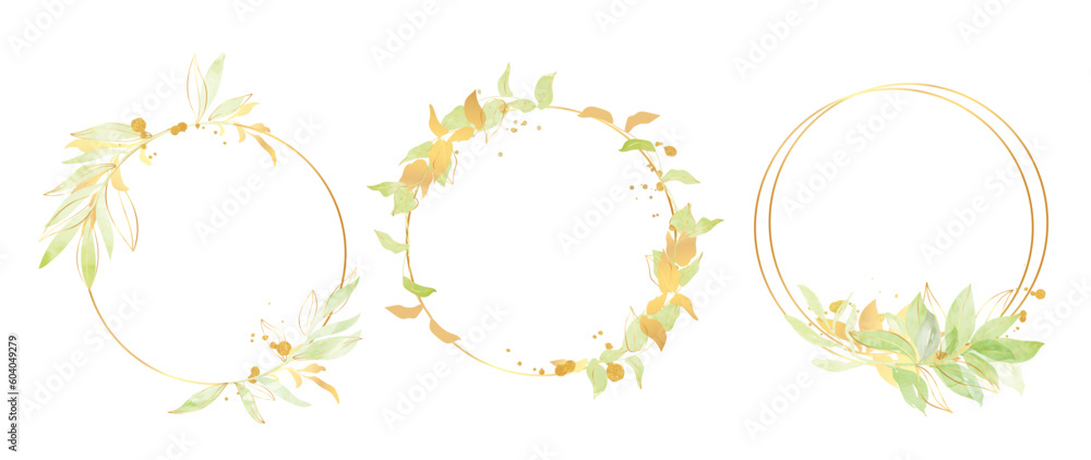 Luxury botanical gold wedding frame elements on white background. Set of polygon, circle, glitters, leaf branches. Elegant foliage design for wedding, card, invitation, greeting. Luxury botanical gold wedding frame elements on white background. Set of polygon, circle, glitters, leaf branches. Elegant foliage design for wedding, card, invitation, greeting.