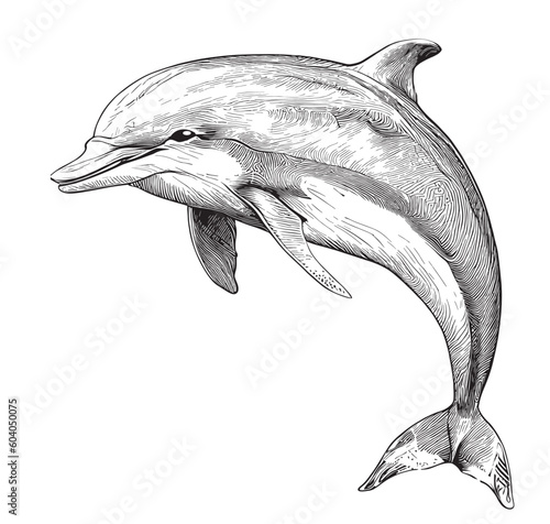 Dolphin sea animal sketch hand drawn in doodle style illustration