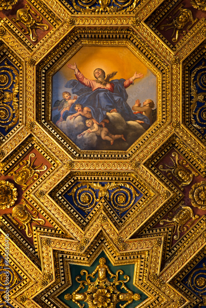 Ceiling of the Basilica of Santa Maria in Trastevere. The church of Our Lady in Trastevere is a titular minor basilica in the Trastevere district of Rome, Italy. Ceiling of the Basilica of Santa Maria in Trastevere. The church of Our Lady in Trastevere is a titular minor basilica in the Trastevere district of Rome, Italy.