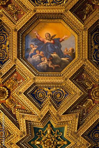 Ceiling of the Basilica of Santa Maria in Trastevere. The church of Our Lady in Trastevere is a titular minor basilica in the Trastevere district of Rome, Italy.