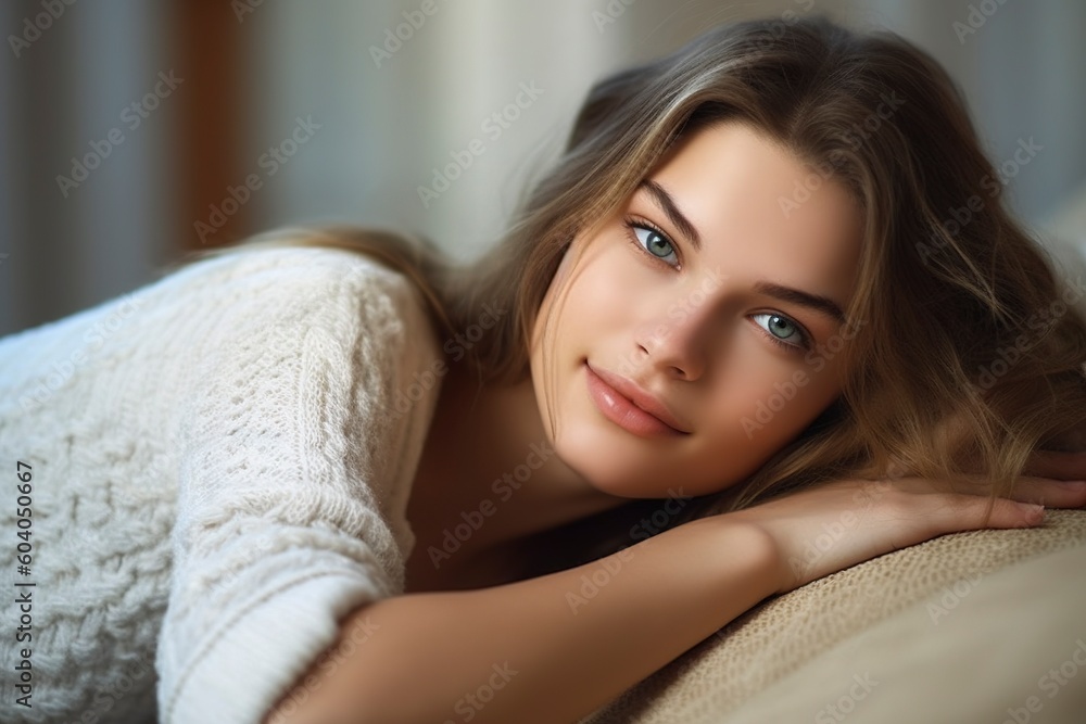 Young woman with nice hair and best smile. Ai generated.