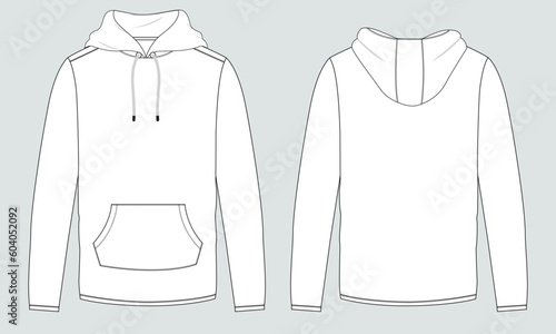 Wallpaper Mural Long sleeve hoodie technical drawing fashion flat sketch vector illustration template front and back views Torontodigital.ca