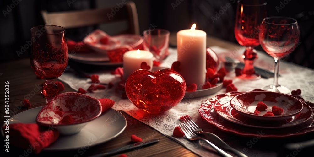 Valentine day romantic table setting, generative AI