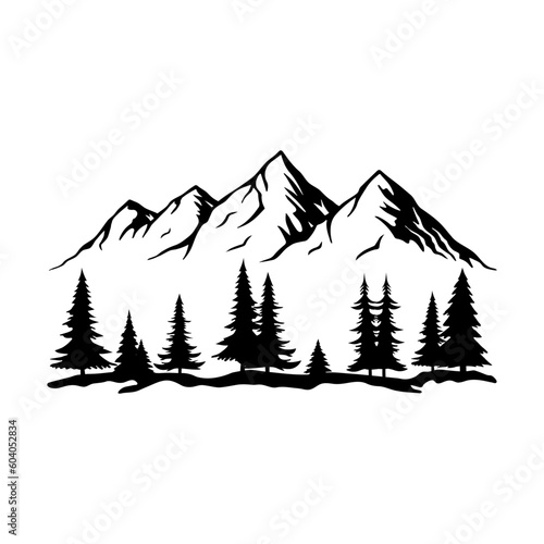 Forest and Mountain, Hand Drawn Vector Illustration 