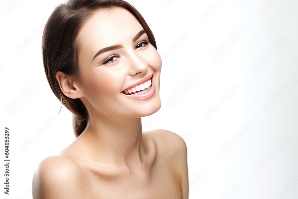 Portrait of a happy, confident, and healthy Caucasian woman with glowing skin and positivity. Generative AI Portrait of a happy, confident, and healthy Caucasian woman with glowing skin and positivity. Generative AI
