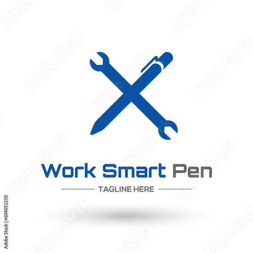 Pen and Work Gear icon and sign isolated on white background. line and glyph version, signature pen outline and filled vector sign. Symbol, logo illustration.