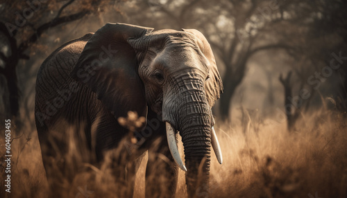 African elephant grazing in tranquil savannah sunset generated by AI © Stockgiu
