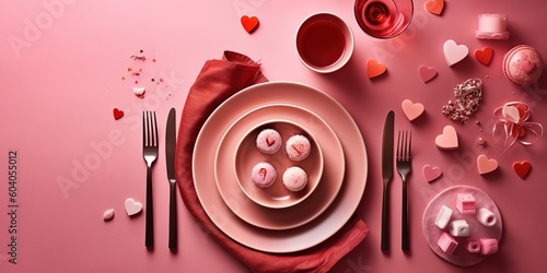 Valentine day romantic table setting, generative AI