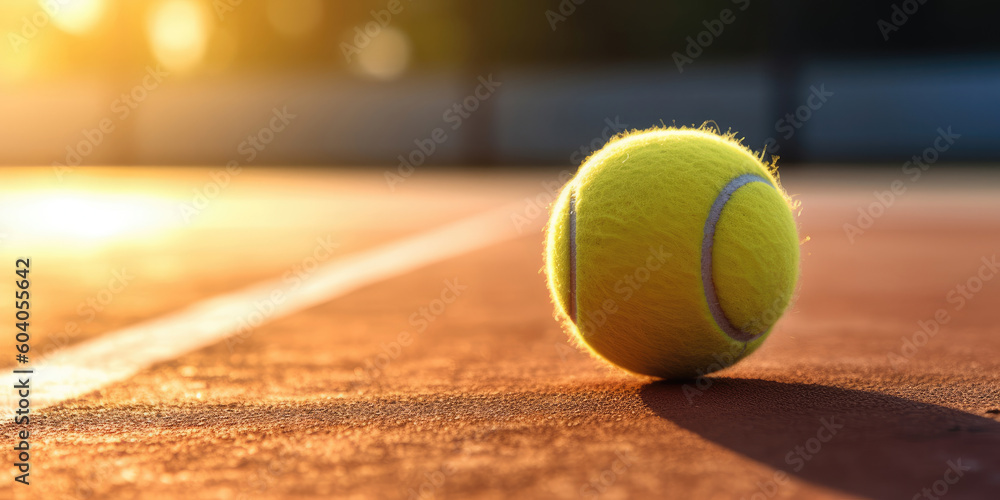 Close-up of tennis ball on the court, Generative AI