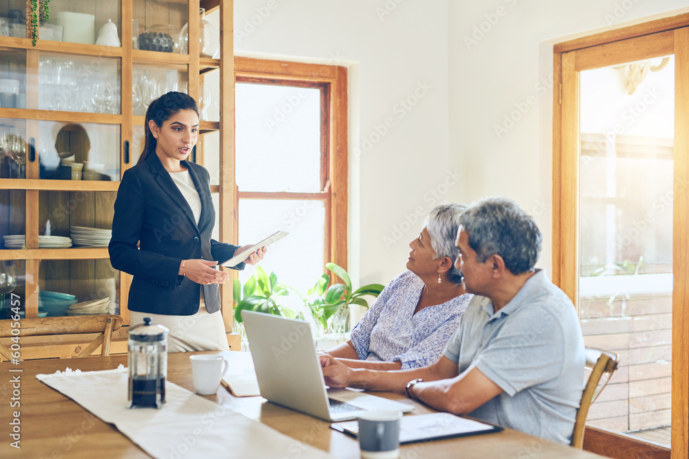 Finance advisor, budget and senior couple with bills, paperwork and life insurance documents. Retirement, laptop and elderly man and woman with financial planner for pension, payment or investment Finance advisor, budget and senior couple with bills, paperwork and life insurance documents. Retirement, laptop and elderly man and woman with financial planner for pension, payment or investment