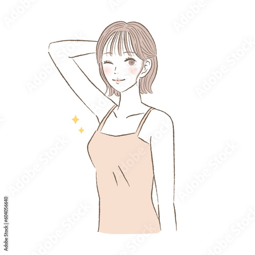 脱毛して綺麗な脇の若い女性のイラスト