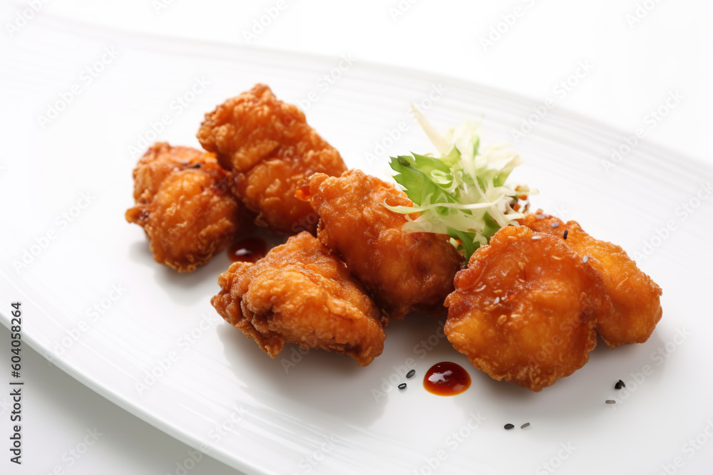 Dakgangjeong: Crispy fried chicken bites with sweet and spicy sauce, generative AI Korean dish