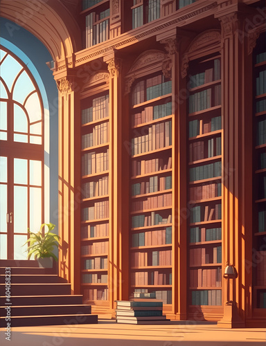 Wallpaper Mural illustration of library books wall Torontodigital.ca