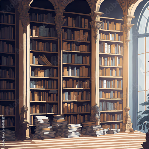 illustration of an interior of library books photo