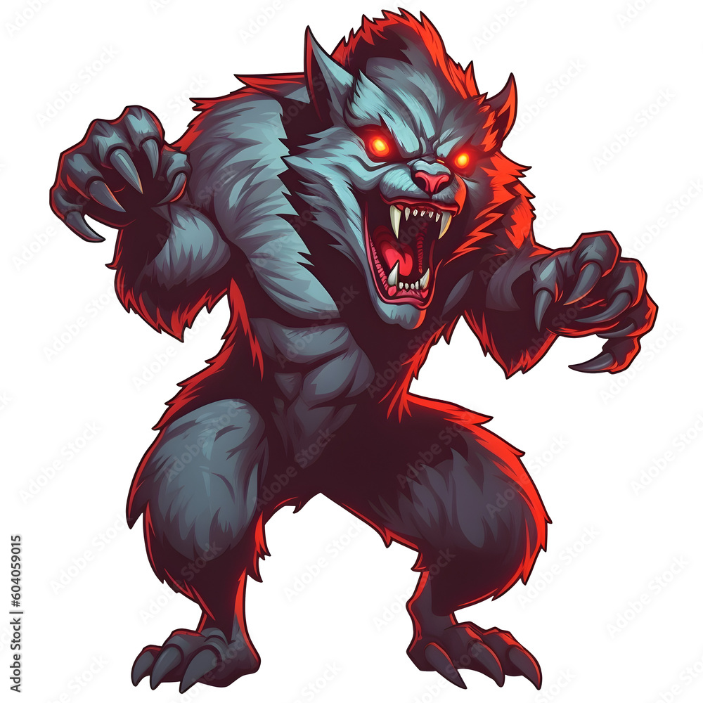 Morphed werewolf on a rampage with razor sharp claws and fangs ready to ...