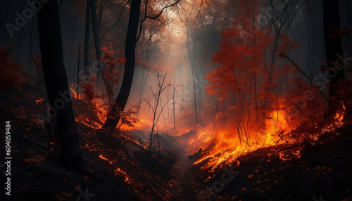 Burning forest  spooky mystery  evil inferno horror generated by AI
