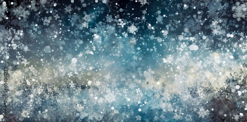 Snow glitter falling to the ground on a light blue background. Generative Ai Illustration.  © Saulo Collado