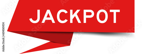 Red color speech banner with word jackpot on white background